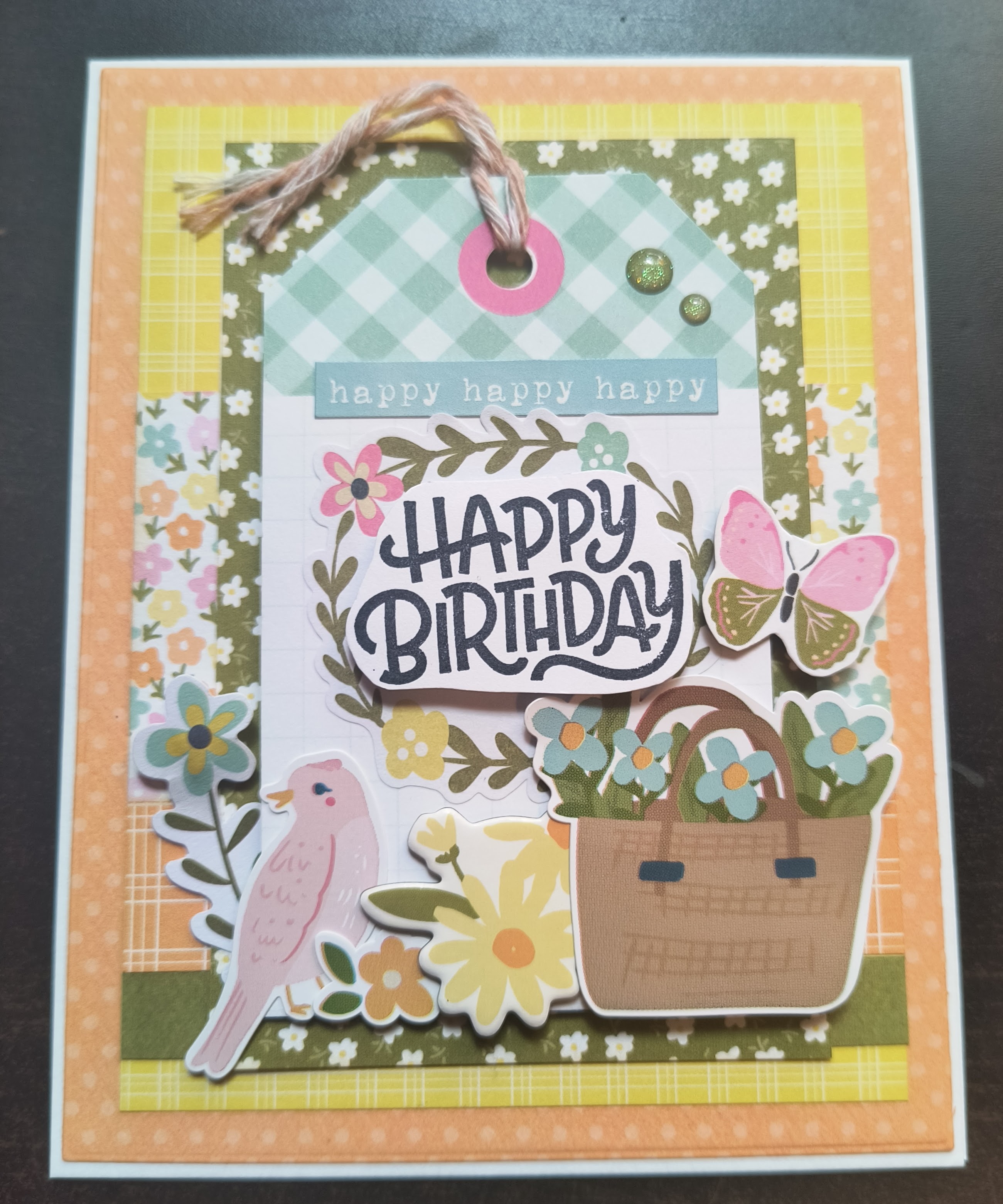 Happy Birthday card with flowers and bird
