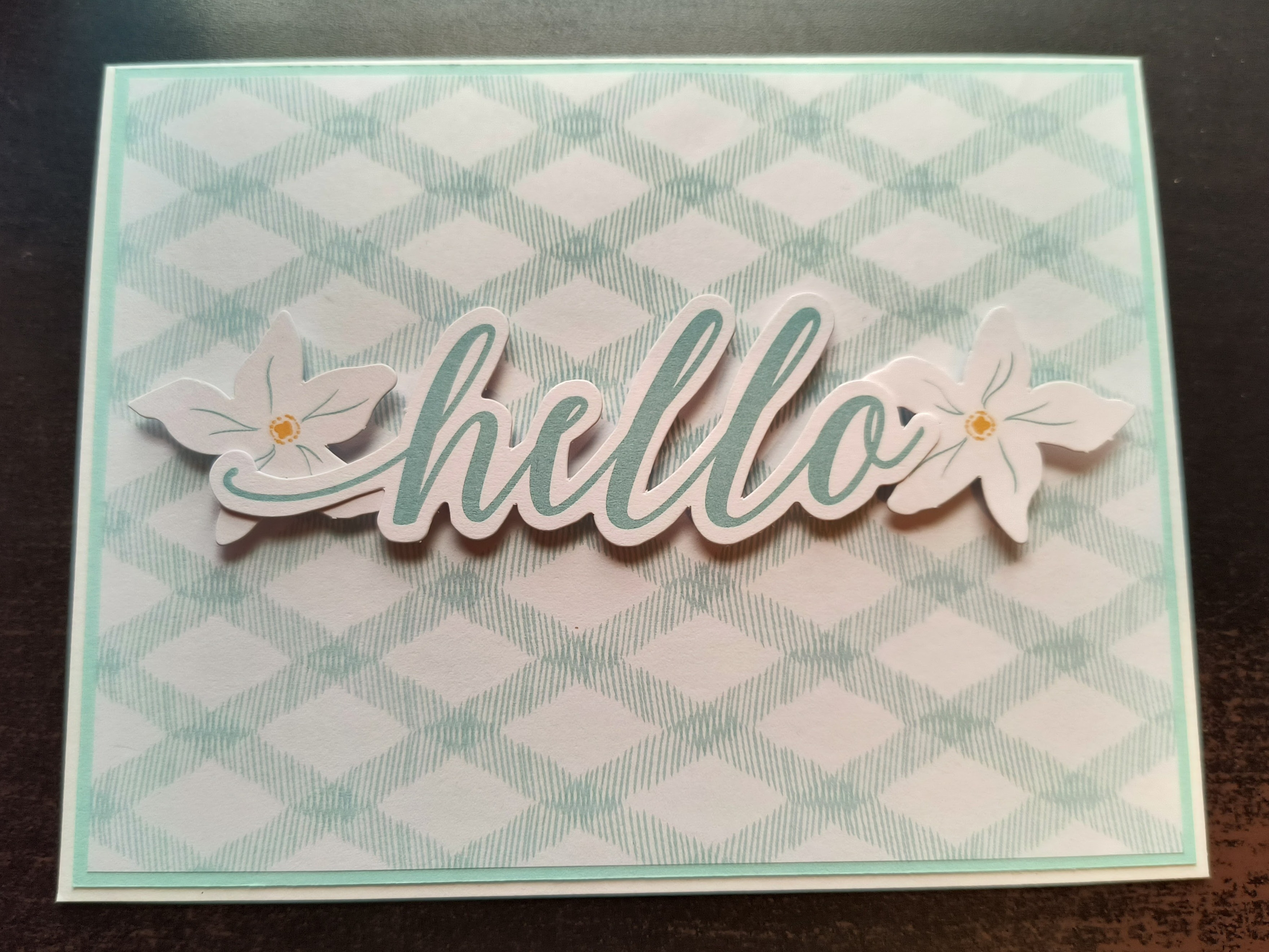 Hello card with mint chevron pattern